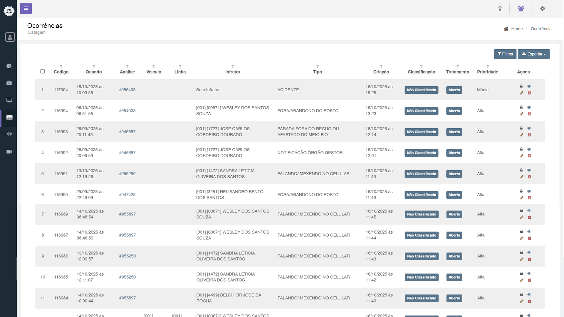 Imagem que exibe a tela de Registro de Ocorrências no app
