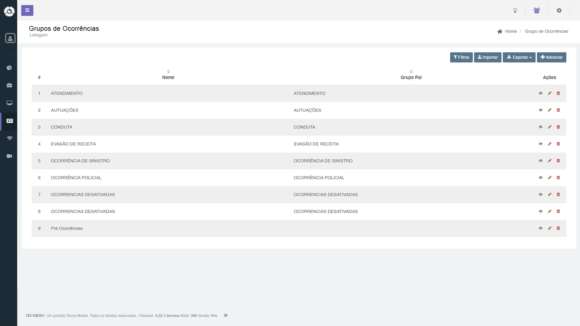 Imagem que exibe a tela de Grupo de Ocorrências no app
