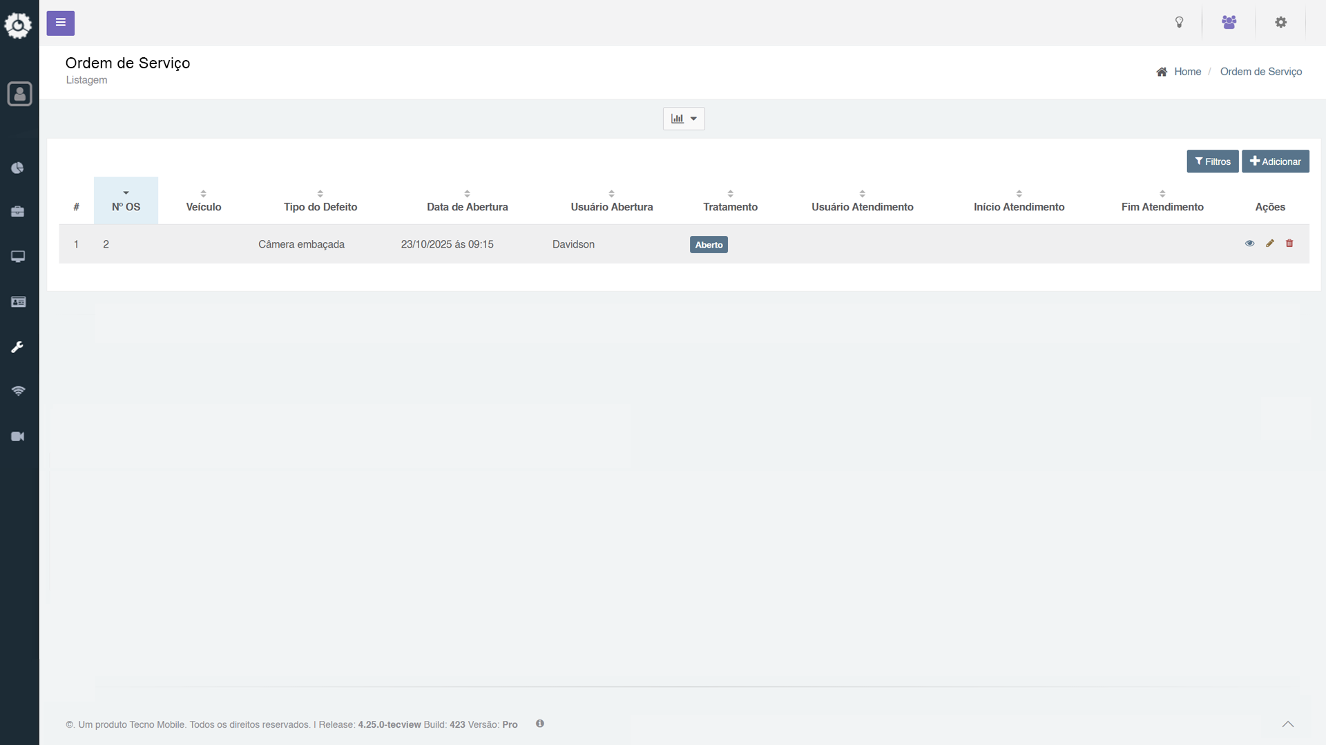 Imagem que exibe a tela de Alertas de Colisão no app