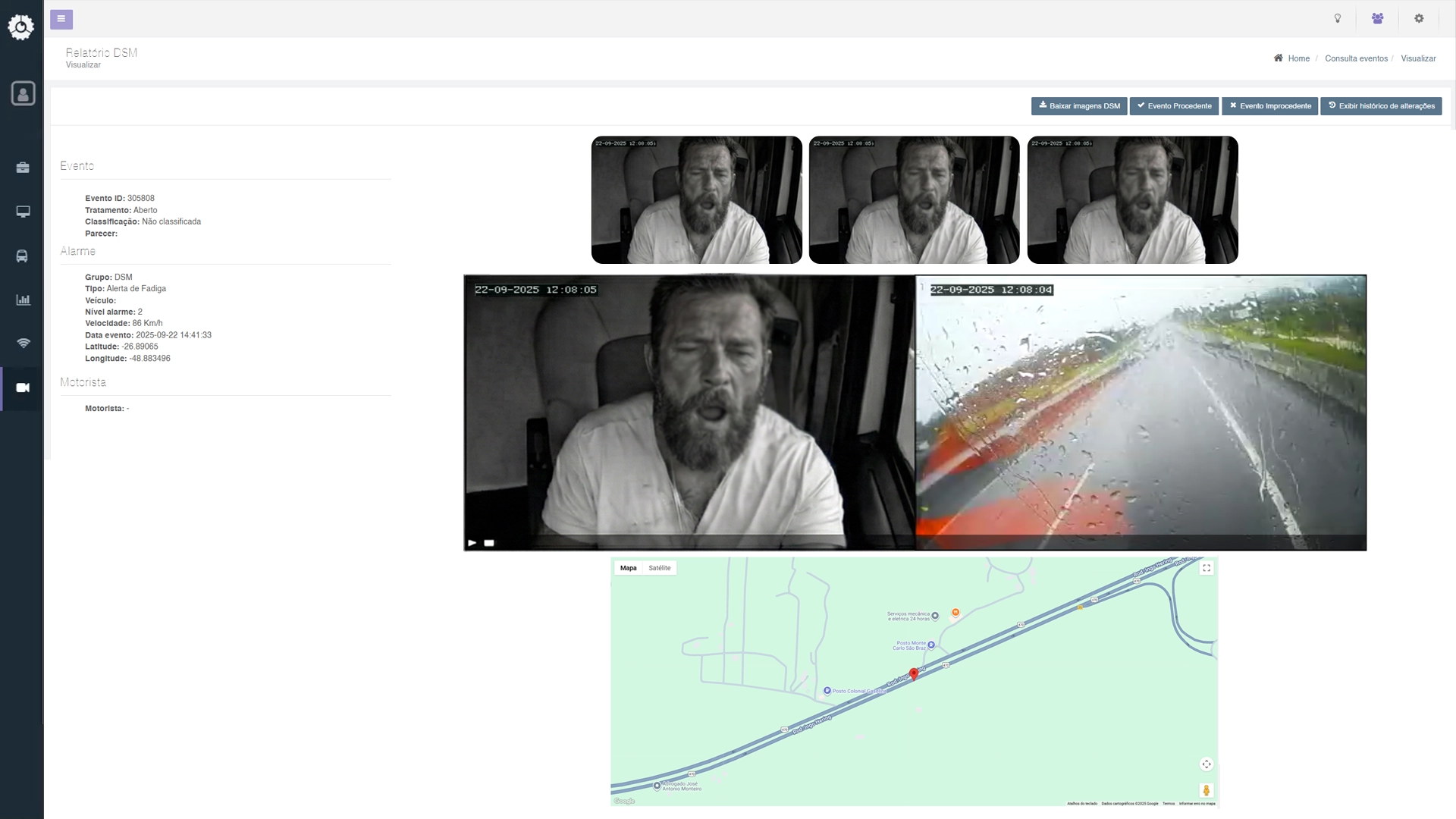 Imagem que exibe um alerta de DSM - Alerta de Fadiga